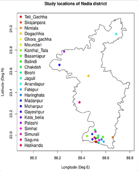 Study locations of Nadia district (West Bengal, India) surveyed for the ...