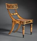 The Important Abell Family Classical Fancy Yellow, Green and Gold Paint-Decorated Klismos Side ...