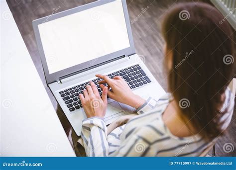 High Angle View of Executive Typing on Laptop at Office Stock Image - Image of focus, chair ...