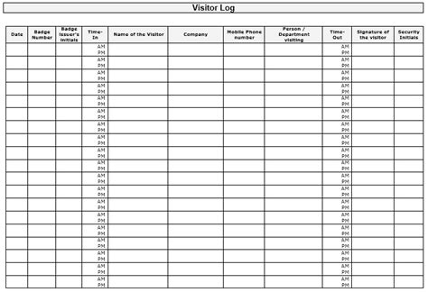 13 Free Sample Visitor Log Templates – Printable Samples