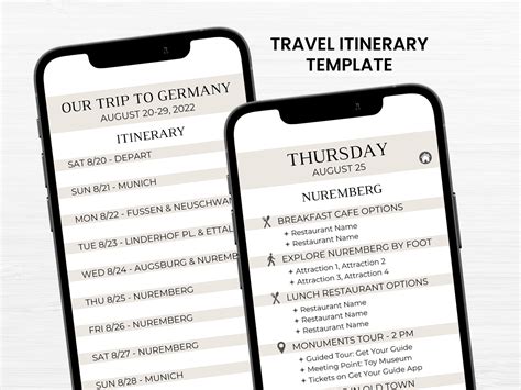 Travel Itinerary Mobile Template, Editable Vacation Planner, Trip Organizer, Digital Travel ...