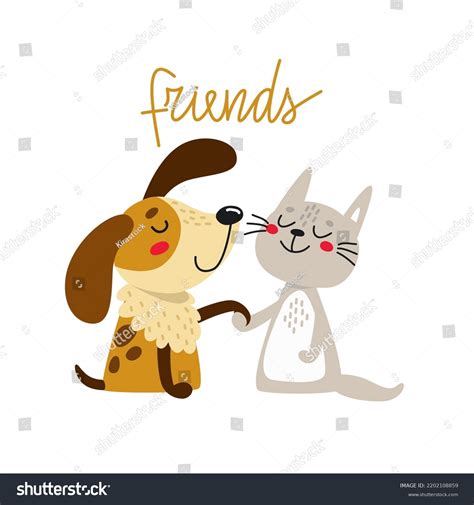 Cute Cat Dog Best Friends Happy Stock Vector (Royalty Free) 2202108859 | Shutterstock