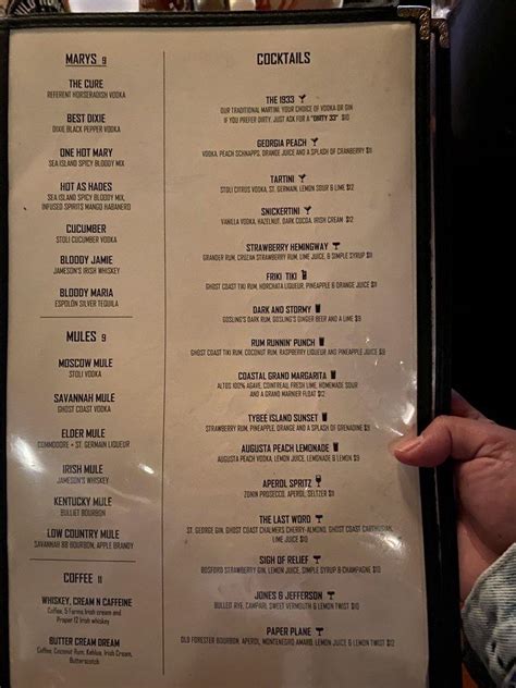 Menu at Crystal Beer Parlor pub & bar, Savannah