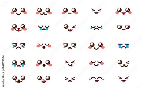 Smiley kawaii chibi vector set. Emoji cartoon emoticons face in facial ...