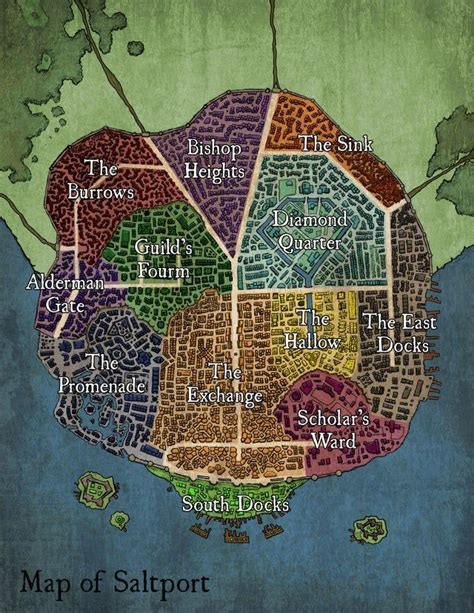 Saltport Map - dndmaps | Fantasy city map, Fantasy world map, Map