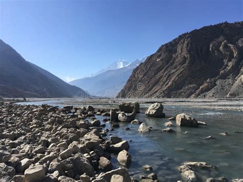 Gandaki River in Winter in Mustang District, Nepal. Stock Image - Image of muktinath, stone ...