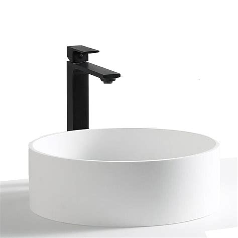 Cpingao 17.7 Inch Round Bathroom Vessel Sink, Above Counter Circle Matte Stone Countertop for ...