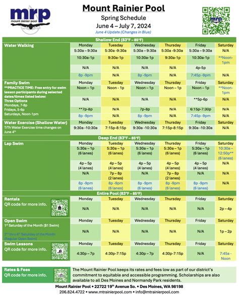 May 19 Schedule Update (Updated June 4 2024) - Mt. Rainier Pool