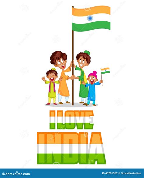 Indian Kid Hoisting Flag of India Stock Vector - Illustration of ...