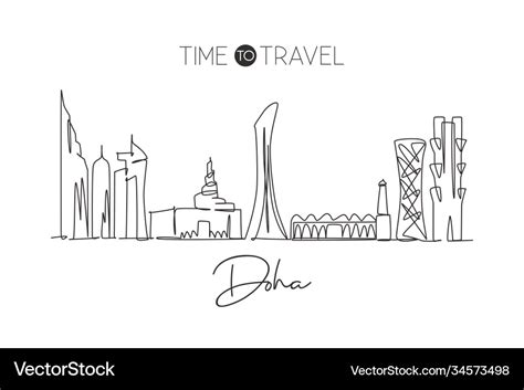 One single line drawing doha city skyline Vector Image