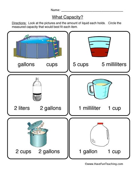 capacity worksheet 1 | Kindergarten worksheets, Capacity worksheets, Kindergarten worksheets ...