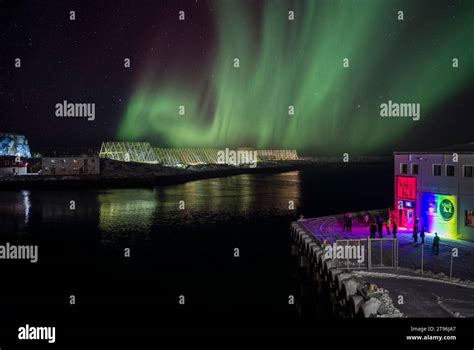 The entrance to Magic Ice Bar with the Northern Lights at Svolvaer ...