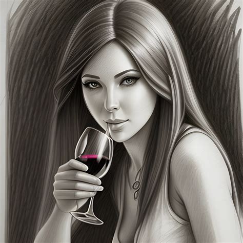 Beatiful woman drinking wine , Pencil Sketch - Arthub.ai