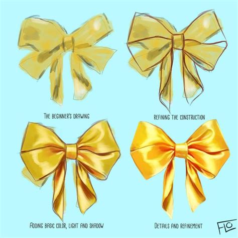 four different types of bows on a blue background