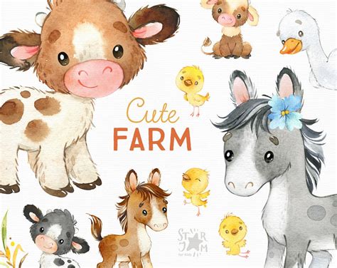 Cute Farm. Watercolor Country Clipart Horse Cow Chicken - Etsy