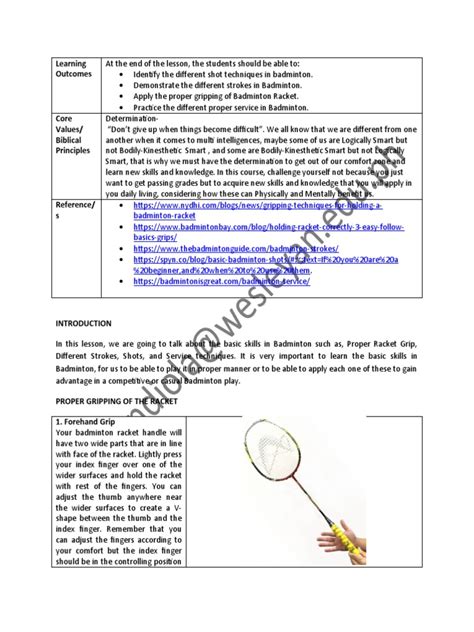 BADMINTON Service Shot and Stroke Techniques 2 | PDF | Racquet Sports | Athletic Sports