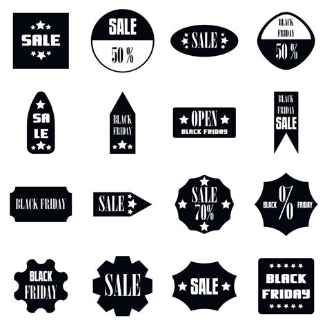 Black Friday Sales signs icons set, simple style 5314654 Vector Art at ...