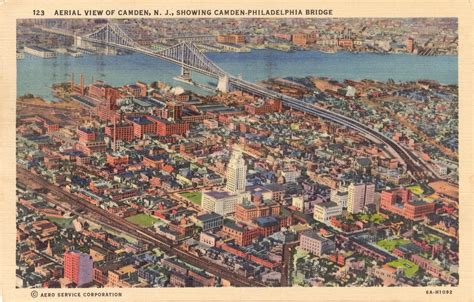 Aerial View of Camden, NJ Showing Camden-Philadelphia Bridge 1938 (Copy ...