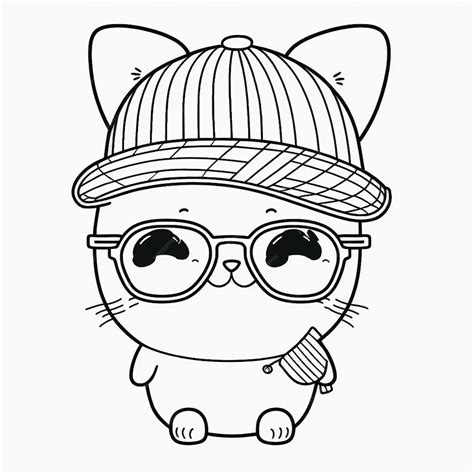 Premium AI Image | A black and white drawing of a cat wearing a hat and glasses generative ai