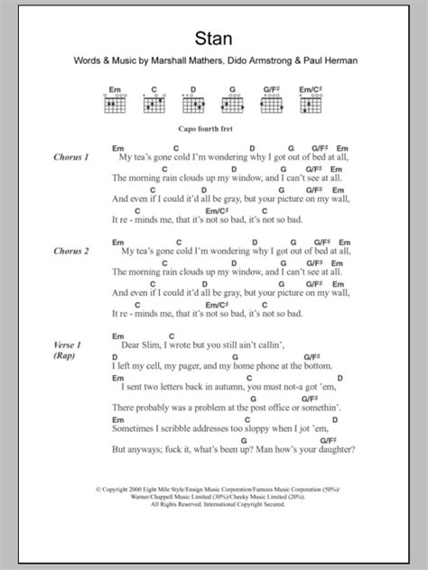 Stan by Eminem - Guitar Chords/Lyrics - Guitar Instructor