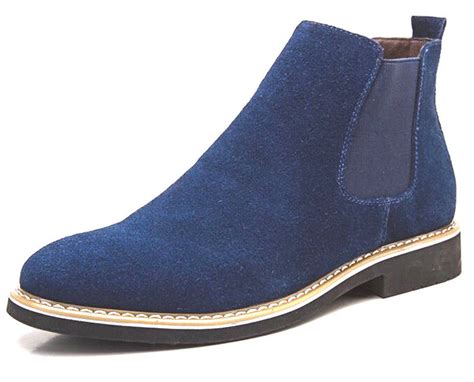 Handmade Mens Blue Suede Chelsea Leather Boots British Style With Ankle For Men on Luulla