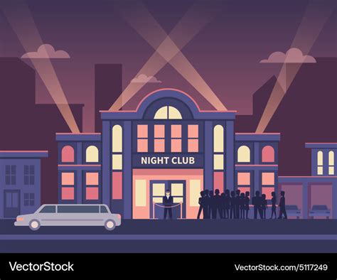 Building night club with queue at the entrance Vector Image