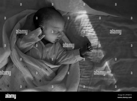 Boy girl sleeping in bed Black and White Stock Photos & Images - Alamy