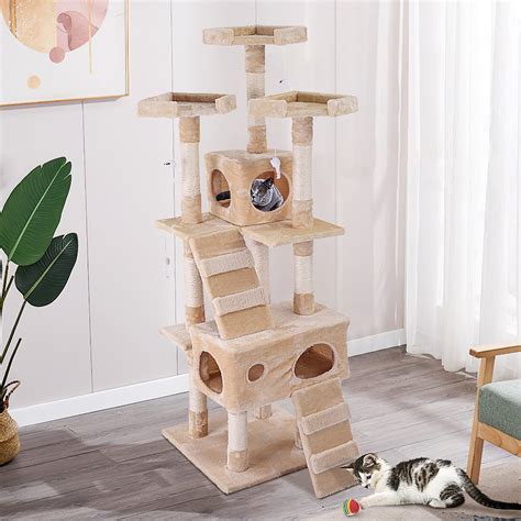 Pefilos 69" Cat Tree for Large Cats, Indoor Cat Tower for Cozy Plush ...