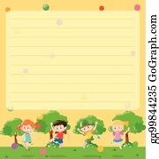 3 Line Paper Template With Kids Playing In Park Clip Art | Royalty Free - GoGraph