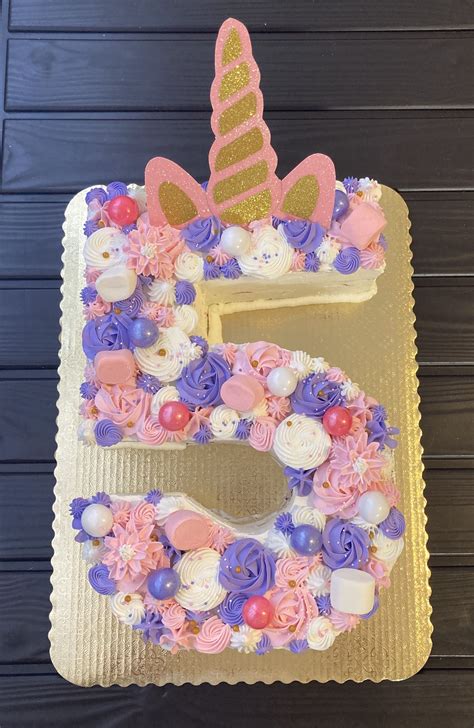 Unicorn Birthday Cake | Number 5 Cake with Flowers and Unicorns