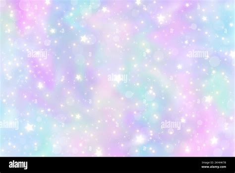 Rainbow unicorn background. Pastel gradient color sky with glitter stars. Magic pink galaxy ...