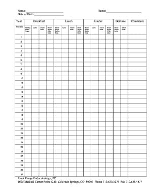 Blood Glucose & Meal Log - Fill and Sign Printable Template Online