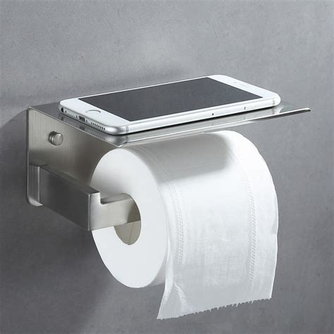 Toilet Paper Holder with Phone Shelf, APLusee SUS304 Stainless Steel Modern Kitchen Bathroom ...