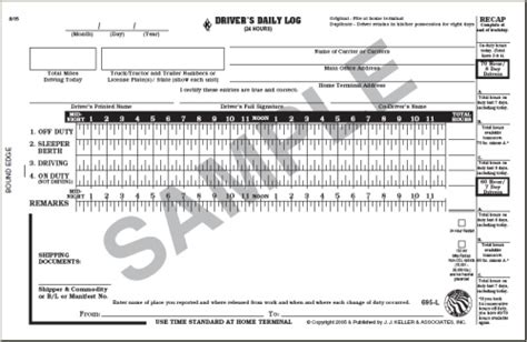 Driver's Daily Log For JJ Keller Log Auditing Service Clients 695-L