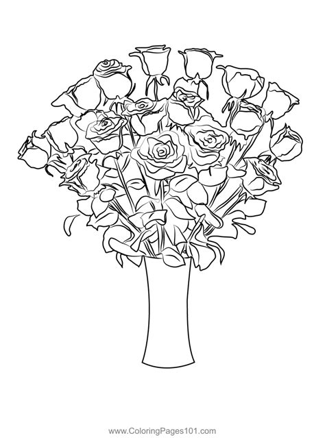 Rose Flower Bouquet Coloring Page for Kids - Free Floral Bouquets ...