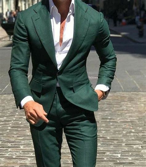 Men Green 2 Piece Suits Office Work Casual Wedding Dinner Suits (Coat + Pants) #Handmade #2Piece ...