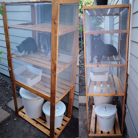 DIY outdoor cat litter box/ catio made using an IKEA Hejne shelf, Plugis litter box, Knodd ...