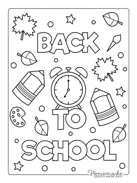 Coloring Pages Back To School Clock Pencils Stars | PDF