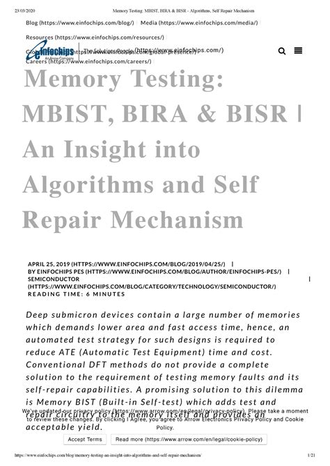 Memory Testing Mbist, BIRA & BISR - Algorithms, Self Repair Mechanism ...