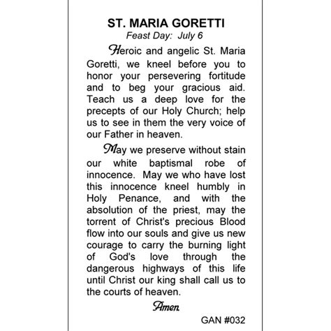 St. Maria Goretti Prayer Card – Inspired Prayer Cards