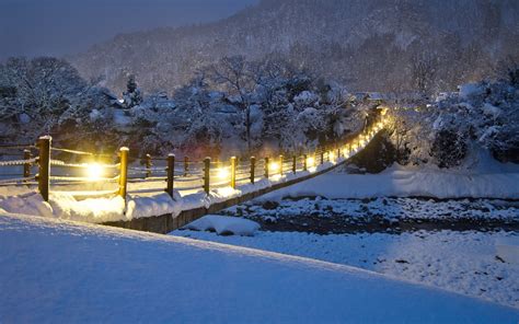 landscapes, Winter, Snow, Trees, Forest, Snow, Snowflakes, Snowing, Night, Lights, Architecture ...