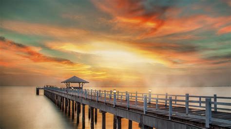 Wooden pier between sunset in Phuket, Thailand | Samsung wallpaper ...