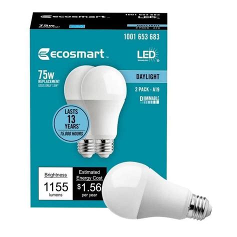 75-Watt Equivalent A19 Dimmable LED Light Bulb Daylight (2-Pack ...