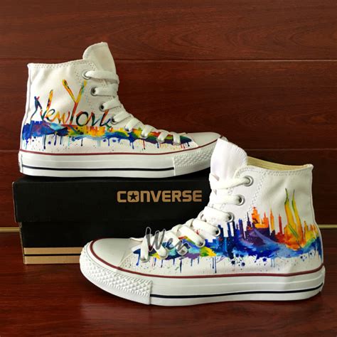 USA New York Skyline Original Design Converse All Star Custom Design Hand Painted Shoes Men ...