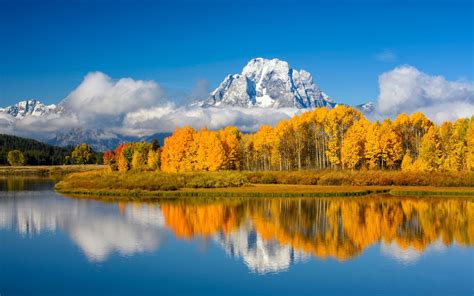 Wallpaper Lake, trees, mountains, autumn, USA, Grand Teton National Park 1920x1200 HD Picture, Image