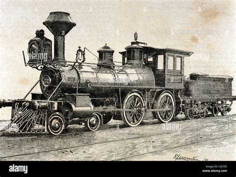 Locomotora. Dibujo R. Loewenstein. "La ilustracion" de 1881. Grabado Fotografía de stock - Alamy