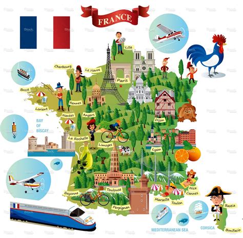 Cartoon map of France on Behance | France map, Cartoon map, France