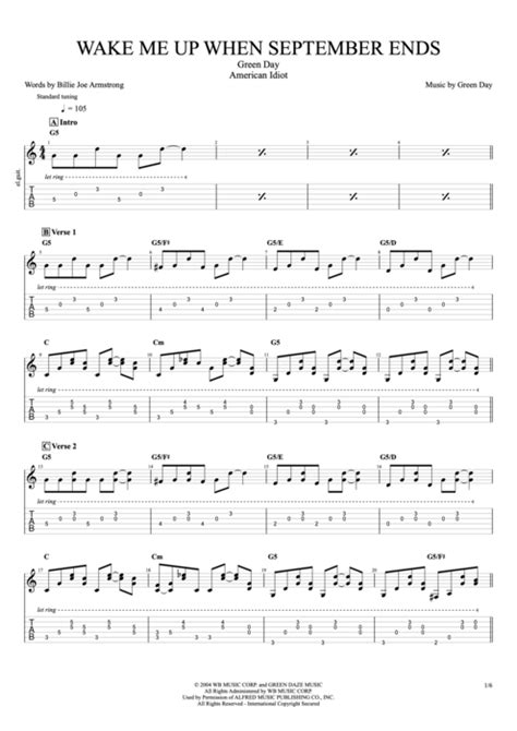 Wake Me Up When September Ends Tab by Green Day (Guitar Pro) - Compacted Full Score | mySongBook