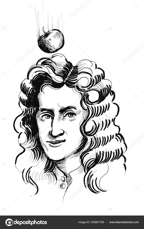 Isaac newton black and white | Sir Isaac Newton Falling Apple Ink Black White Drawing — Stock ...