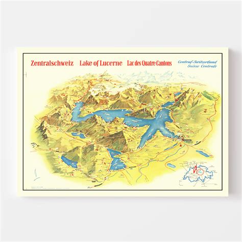 Vintage Map of Lake Lucerne, 1938 by Ted's Vintage Art